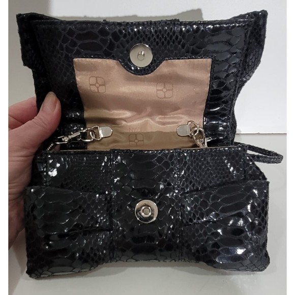 Iman Global Chic Bow Black Snakeskin Evening Clutch Huge Rhinestone - Picture 4 of 12